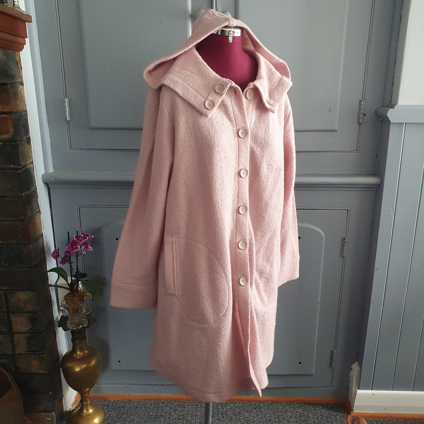Blush Pink 100% Wool Hooded Coat – Size L